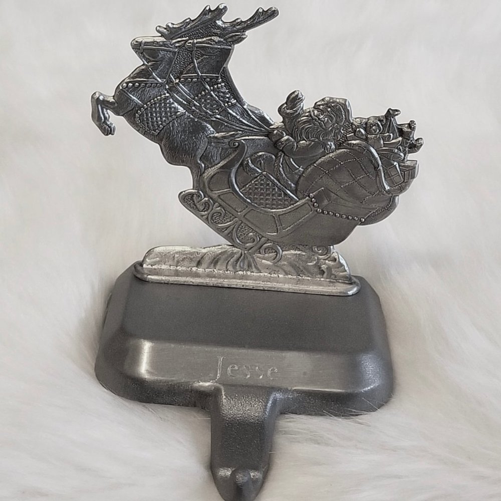 Santa's Sleigh Pewter Stocking Holder "Jesse"